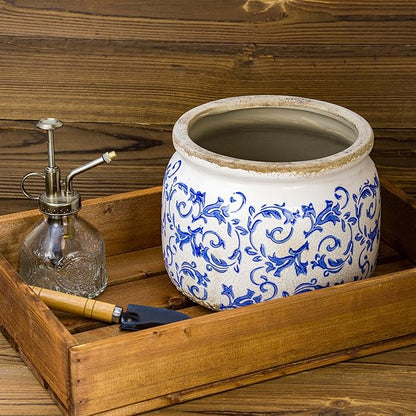 Large Ceramic Pot for Planters, Ice Crack Glazed Flower Pot with Drainage Holes,5.91inch Vintage Planters for Indoor and Outdoor (Blue)