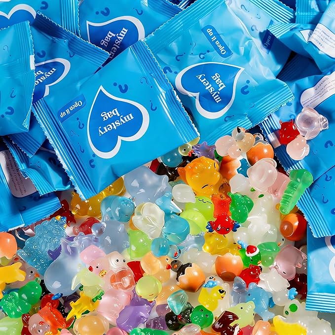 50 Pcs Glow in The Dark Mini Resin Animals,Mystery Blind Bags Bulk Assortment with Tiny Miniature Figurines for DIY Crafts,Fairy Garden Decor,Dollhouse Accessories,Party Supplies
