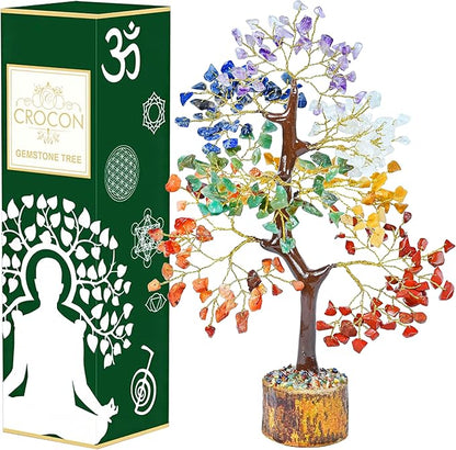 7 Chakra Tree of Life - Crystal Tree for Positive - Gemstone Tree - Seven Chakra Tree Spiritual Wisdom Feng Shui Tree Decor - Handmade - Healing Tree - Attract Good Luck & Charm Gift