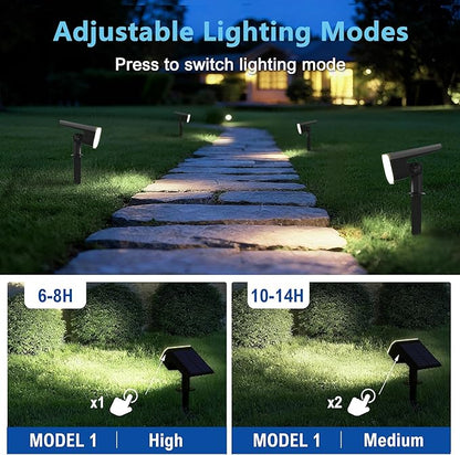 Solar Lights Outdoor Waterproof IP65, Super Bright LED, 6500K 2 Lighting Modes, Solar Powered Yard Garden Solar Spot Lights for Outside Landscape Auto On/Off -6500K,2 Pack