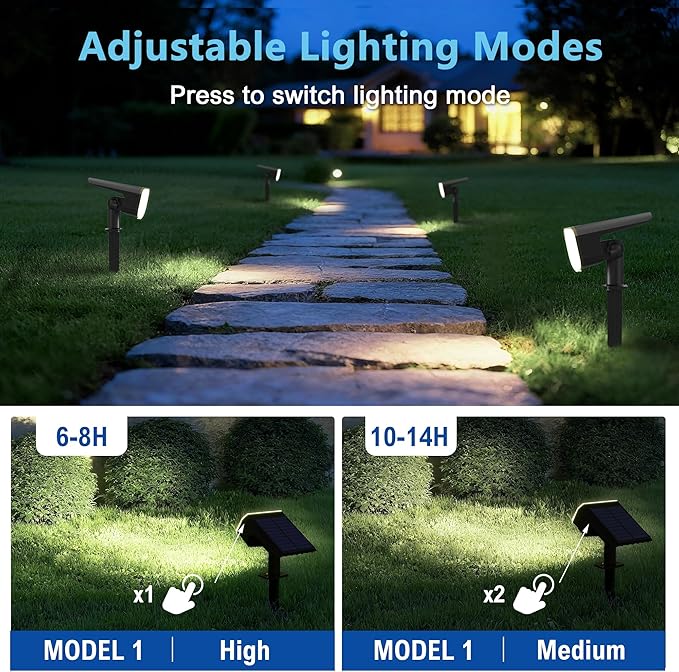 Solar Lights Outdoor Waterproof IP65, Super Bright LED, 6500K 2 Lighting Modes, Solar Powered Yard Garden Solar Spot Lights for Outside Landscape Auto On/Off -6500K,6 Pack