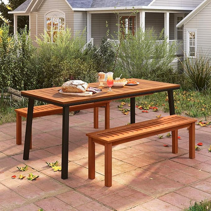 HAPPYGRILL Outdoor Solid Wood Bench, Backless Dining Bench with Slatted Seat, 2-Person Garden Seat for Patio, Porch, Backyard, Poolside, 705 LBS Weight Capacity (2)