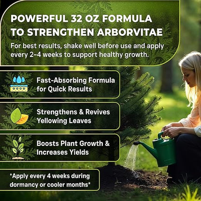 Leaves and Soul Professional Arbor Vitae Tree Fertilizer Liquid Concentrate - 6-4-6 Blend for Arbor Vitae, Garden Use - Liquid Plant Food for Arbor Vitae Trees and Shrubs Outdoors - 32oz