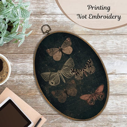 LKETW Vintage Moody Butterfly Oval Wall Art Decor, Gothic Dark Academia Butterfly Oval Canvas Hanging Decor, Dark Cottagecore Moth Wall Decorations for Home Bedroom Living Room, 8.6x11.4 Inch