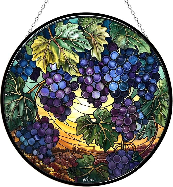 Personalized Grapes Stained Glass Suncatcher Stained Glass Window Hanging Home Decor Garden Halloween Christmas Wedding Housewarming Gifts