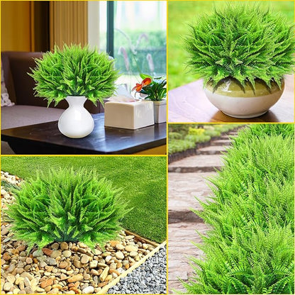 Janinka 10 Pcs Artificial Boston Fern Plants Fake Boston Fern Stems UV Resistant Faux Plants Artificial Outdoor Plastic Bushes Bulk for Hanging Office Porch Window Home Decor