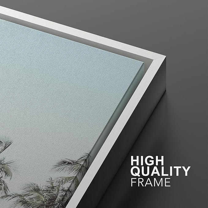 Ashbrook Framed Canvas Print Wall Art Set Retro Road Trip Palm Tree Beach Vacation Nature Wilderness Photography Realism Decorative Nautical Calm/Relax/Cozy for Bedroom - 24"x36"x3 WHITE