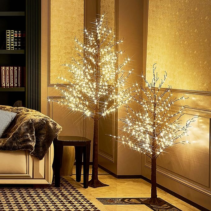 Hairui Lighted Brown Tree Plug in 4FT 430 LED Artificial Twig Tree with Lights for Christmas Holiday Wedding Room Decorations Indoor Outdoor