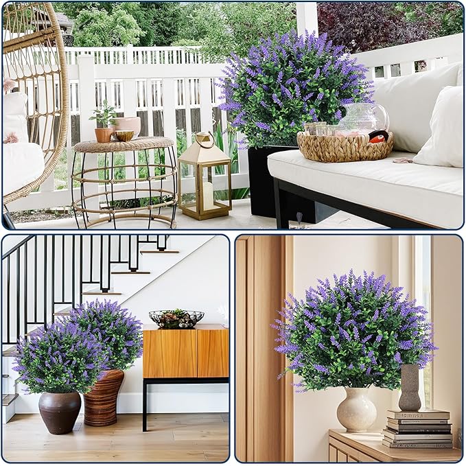 Garvee Set of 2 Artificial Lavender Topiary Ball Trees, 23" H UV Resistant Faux Boxwood Bushes with Ground Spike, Outdoor Fake Shrubs Evergreen Decorative Plant for Indoor Porch Garden Backyard