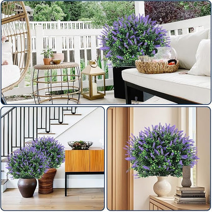 Garvee Set of 2 Artificial Lavender Topiary Ball Trees, 23" H UV Resistant Faux Boxwood Bushes with Ground Spike, Outdoor Fake Shrubs Evergreen Decorative Plant for Indoor Porch Garden Backyard