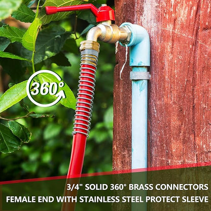5/8" Garden Hose 100ft, -40℉ To 190℉ Hot/Cold, Heavy Duty,Flexible, 300psi Working, 1000psi Burst, 3/4" Brass Fittings with Hose Protector Coil Spring for Outdoor,Yard, Farm
