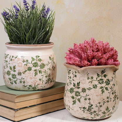 Vintage Ceramic 6.29in Plant Pots, Decorative Vase for Indoor Garden, Room & Home Decor, Sage Beige
