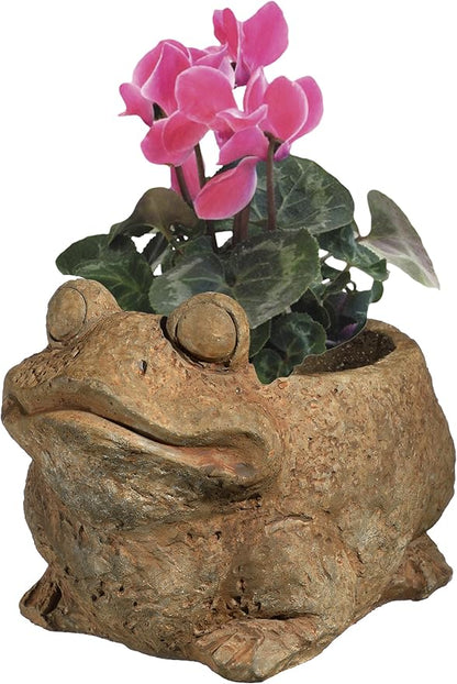 Classic Home and Garden Cement Buddies Animal Planter - Cute Desk Decoration - UV Coated Animal Vase w/Drain Plug - Succulent Plant Pot for Indoor/Outdoor Use (Frog Planter, Rust, Large)