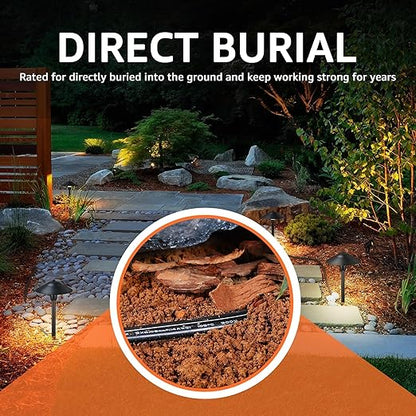 SUNVIE 12/2 Low Voltage Landscape Wire 250FT with Spool Outdoor Landscape Lighting Cable 12 Gauge 2 Conductors Low Voltage Wire for Landscaping Lights, ETL Listed, Pure Copper, Direct Burial