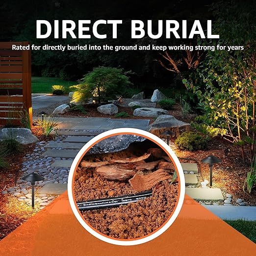 SUNVIE 14/2 Low Voltage Landscape Lighting Wire 250FT with Spool Outdoor Landscape Cable 14 Gauge 2 Conductors Low Voltage Wire for Landscaping Lights, ETL Listed, Pure Copper, Outdoor Direct Burial