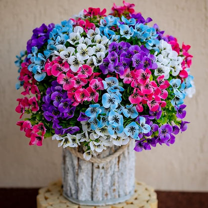 Artificial Pansies Outdoor Fake Plants - 16 Bundles UV Resistant No Fade Faux Shrubs Plastic Greenery Home Garden Porch Patio Decoration (16, Mixed03)