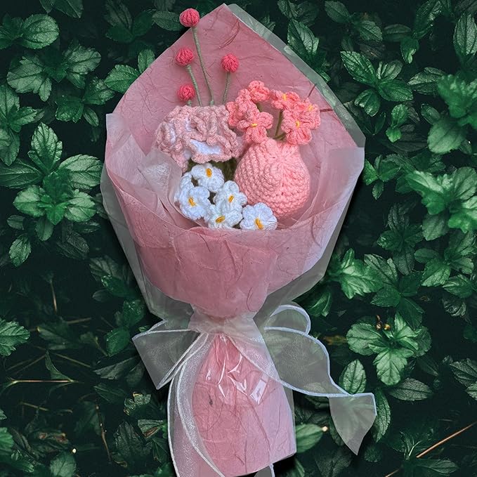 Carnation Crochet Flowers Bouquet Handmade Knitted Artificial Flowers Home Decor