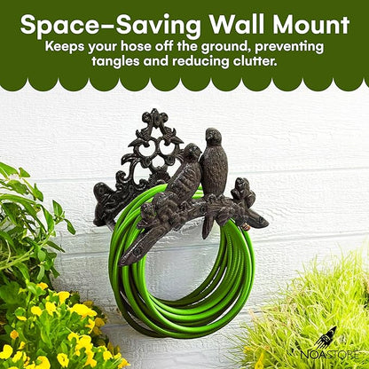 Noa Store Garden Hose Holder - Decorative Wrought Iron Wall-Mounted Hose Organizer - Heavy-Duty Wall Mount Water Hose Holder - Hook Rack for Water Hose - Outdoor Hose Holder - H8xL10xW5.7 inches