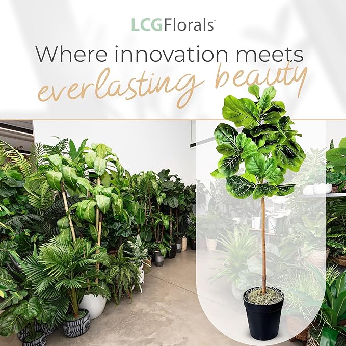5ft Artificial Fiddle Leaf Fig Tree - Real Wood Trunk, Preassembled, No Maintenance Indoor Faux Plant in Black Pot - Living Room, Home & Office Decor