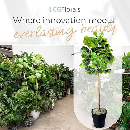 5ft Artificial Fiddle Leaf Fig Tree - Real Wood Trunk, Preassembled, No Maintenance Indoor Faux Plant in Black Pot - Living Room, Home & Office Decor