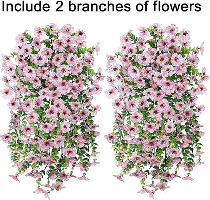 HyeFlora Artificial Flowers for Outdoors Decoration, 2Pcs Pink Fake Hanging Spring Summer Decor, Lifelike Plants, UV & Fading Resistant Flower for Porch Patio Balcony Planter Yard Home Garden