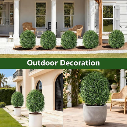 INSPRING 27'' Artificial Boxwood Topiary Trees Outdoor Fake Bushes Plants UV Resistant Evergreen Shrubs with Metal Ground Spike for Porch Patio Garden, 1 Pack