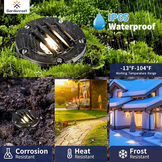 Gardenreet Low Voltage Well Light - Brass Ip65 All Weather In-Ground Hardwired LED Lighting, 12V Directional Fixture, Antique Bronze for Floor Tree Pathway Without MR16 Bulb