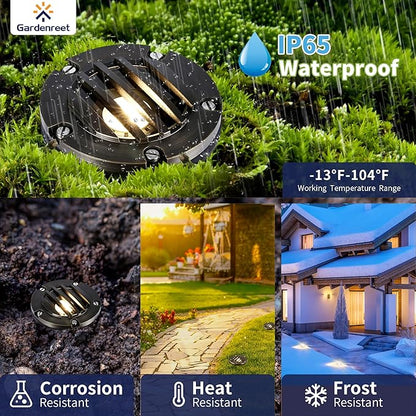 Gardenreet Low Voltage Well Light - Brass Ip65 All Weather In-Ground Hardwired LED Lighting, 12V Directional Fixture, Antique Bronze for Floor Tree Pathway Without MR16 Bulb