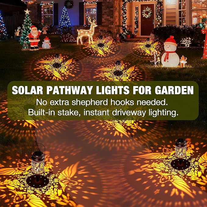 Cooo 6 Pack Solar Lanterns Outdoor Waterproof Hummingbird Red_Sage Solar Pathway Lights Landscape Path Christmas Gifts for Women Mom Grandma Outdoor Table Lamps Garden Yard Backyard Decor -Rose Gold