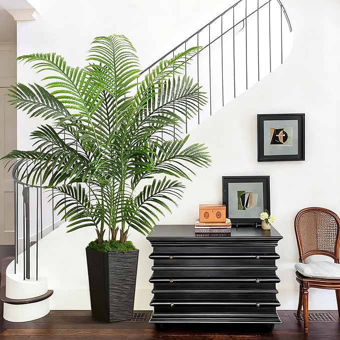 Artificial Palm Tree Indoor, 5FT Fake Floor Plants Large Tropical Silk Plant with Black Square Planter, Faux Areca Palm Plant Artificial Tree in Pot for Home Room Office Outdoor Patio Decor