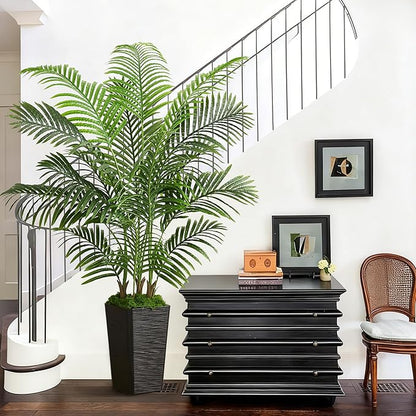 Artificial Palm Tree Indoor, 5FT Fake Floor Plants Large Tropical Silk Plant with Black Square Planter, Faux Areca Palm Plant Artificial Tree in Pot for Home Room Office Outdoor Patio Decor