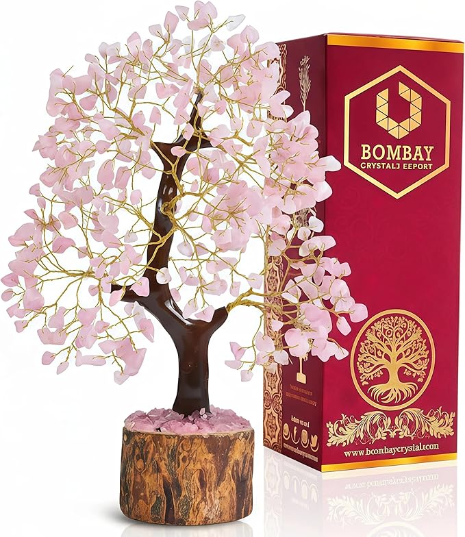 Rose Quartz Crystal Tree of Life – Handmade Healing Gemstone Money Tree for Positive Energy, Good Luck & Prosperity | Home & Office Decor | Gift for Women & Mom