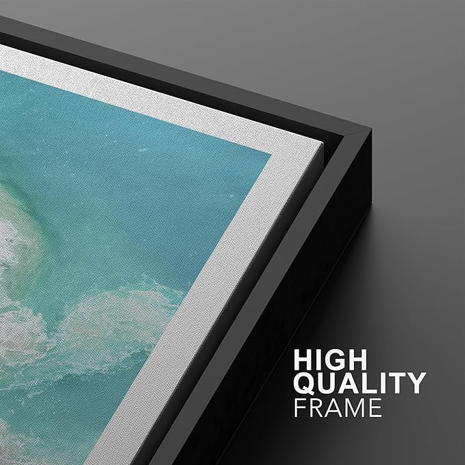 Ashbrook Framed Wall Art Print Set Aerial View Nautical Beach Ocean Wave View Nature Wilderness Photography Modern Art Scenic Colorful Chic for Living Room, Bedroom, Office - 16"x24"x3 Black