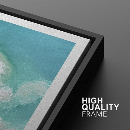 Ashbrook Framed Wall Art Print Set Aerial View Nautical Beach Ocean Wave View Nature Wilderness Photography Modern Art Scenic Colorful Chic for Living Room, Bedroom, Office - 16"x24"x3 Black