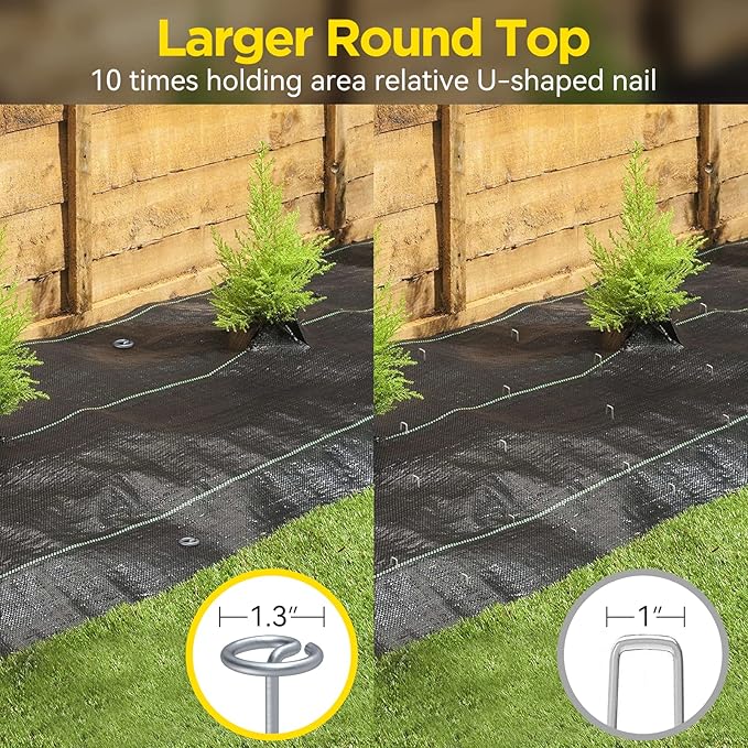 Landscape Fabric Pins, Thickened 8 Gauge Circle Top Landscape Pins-120 Pcs, Not Easy to Bend 6 inch Galvanized Landscape Fabric Stakes, More Holding Power Than U-Shape Garden Staples(120)