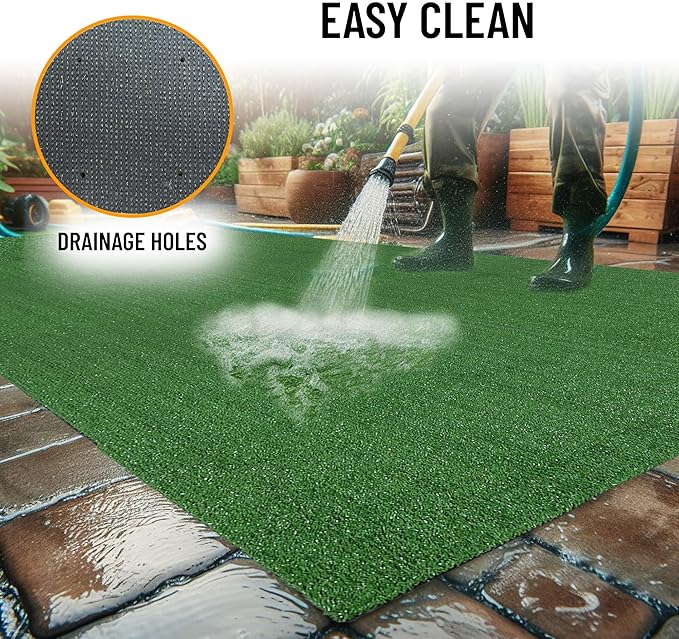 Ottomanson Artificial Grass Turf 22" x 22' Indoor Outdoor Faux Grass Rug with Drainage Holes, Customizable with Extra Long Size Options, Perfect for Patio Lawn Balcony Weddings Photoshoot Backdrop