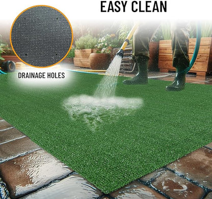 Ottomanson Artificial Grass Turf 2'7" x 30 Indoor Outdoor Faux Grass Rug with Drainage Holes, Customizable with Extra Long Size Options, Perfect for Patio Lawn Balcony Weddings Photoshoot Backdrop