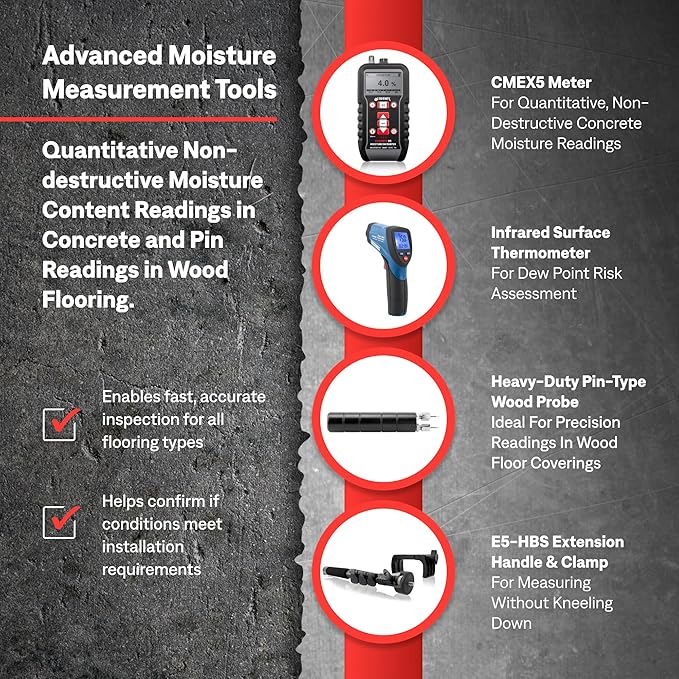 Tramex Flooring Installer Kit FINSK | CMEX5 Digital Meter, Infrared Surface Thermometer & Heavy-Duty Pin Probe | Check Concrete & Wood Moisture, Humidity, Temperature & Dew Point Pre Floor Install