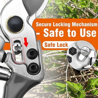 Gardzen 8" Bypass Prunning Shear Garden Scissors, SK5 Sharp Precision Cut Steel Blade Pruner, Blade Lock