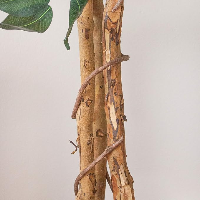 Nearly Natural 7ft Triple Trunk Artificial Ficus Tree with Natural Wood Trunks, Fake Tree for Indoor Home Décor, Faux Ficus Tree with Black Nursery Pot