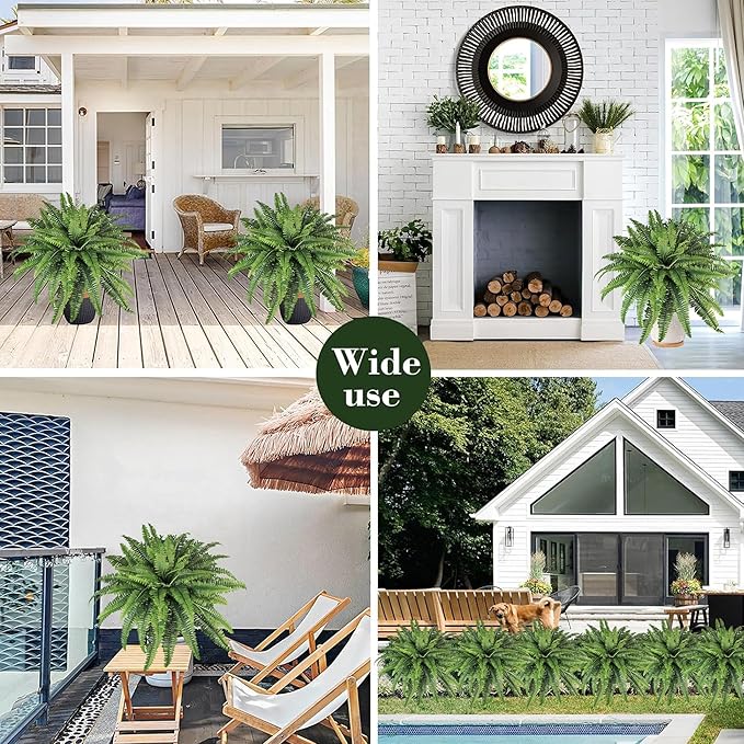 Artificial Ferns for Outdoors & Indoors, 45in Large Fake Ferns Plants with 55 Fronds & Fiddlehead - 2 Stems Looks Real Faux Fern Greenery for Porch Garden Home Office Decor
