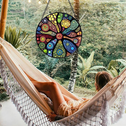 Stained Glass Window Hanging Colorful Abstract Plants 7.8" - Retro Boho Suncatcher Door Garden Sun Catcher Home Decor Birthday Christmas for Mom Men Woman Nana