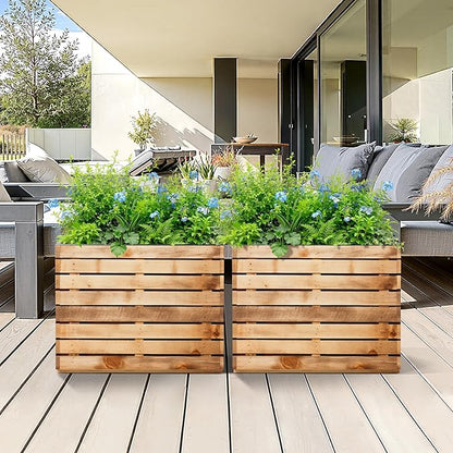 Metal Planter Box Rectangular Planter Box with Drainage Hole, Outdoor Large Planters, All-Weather Use, Rust-Resistance, for Flowers Plants, 29.9" L × 12" W × 24" H, Dark Walnut