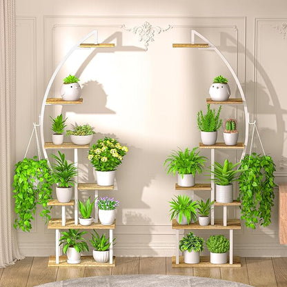 Plant Stand Indoor with Grow Lights, 7 Tiered Metal Plant Stand for Indoor Plants Multiple, Large Plant Shelf Display Rack, Half-Moon-Shaped Tall Plant Holder for Living Room, Patio (White)