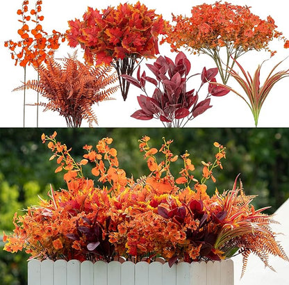 17 Bundles Artificial Fall Flowers for Outdoor Faux Fall Orchid Mums Flowers for Outside Garden Yard Window Thanksgiving Autumn Decor Fall Decorations for Home