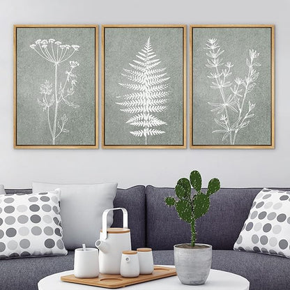 Ashbrook Framed Canvas Print Wall Art Set Green Forest Flower Plant Silhouette Nature Wilderness Illustrations Modern Art Rustic Chic Colorful for Living Room, Bedroom, Office - 16"x24"x3 Natural
