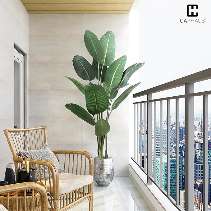 CAPHAUS 6FT Artificial Bird of Paradise Tree, UV Resistant Potted Fake Plant with Dried Moss for Indoor Outdoor Use, Realistic Large Floor Plant for Home Office Decor, No Maintenance