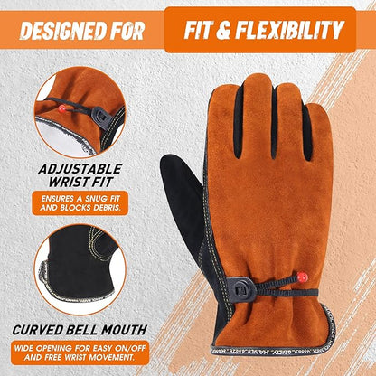 HLDD HANDLANDY 2 Pairs Leather Work Gloves for Men & Women, Reinforced Durable Palm for Welding, Farm, Gardening, Driving