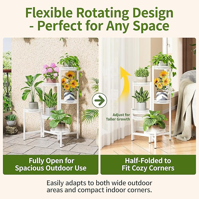 6 Tier Metal Plant Stand, 6 Potted Multiple Flower Pot Holder Shelf, Indoor&Outdoor Folding Planter Display Shelves for Patio Garden, Living Room, Corner Balcony, Bedroom - WhiteWave