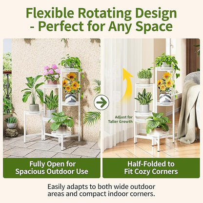 6 Tier Metal Plant Stand, 6 Potted Multiple Flower Pot Holder Shelf, Indoor&Outdoor Folding Planter Display Shelves for Patio Garden, Living Room, Corner Balcony, Bedroom - WhiteWave